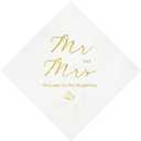 Crisky 100 Pcs Napkins for Wedding  Mr and Mrs Our Beginning Anniversary Beverage Napkins 3-Ply Gold Foil Cocktail Napkins for Wedding Anniversary Shower