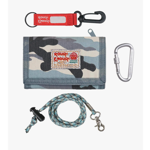 Rough Enough Kids Wallet for Boys Teen with Neck Lanyard Keychain Blue Camo Canvas