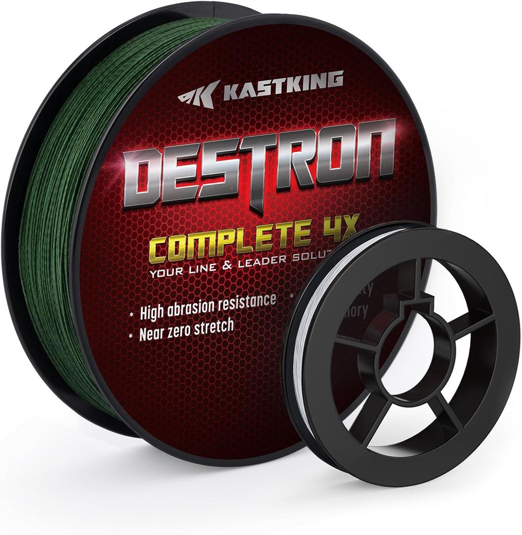 KastKing Destron Braided Fishing Line, Highly Abrasion Resistant, Improved Knot Strength, Ultra-Thin Diameter Superline, Zero Stretch & Memory, CFT Color Fast Technology, 75% Thinner Than Mono (300 Yds-50 LB, Z-Plus Version-X4-Moss Green)