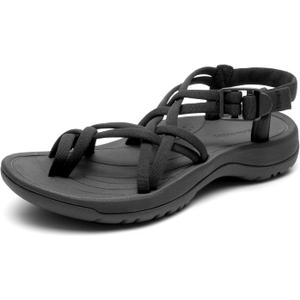 DREAM PAIRS Women's Walking Sandals With Arch Support Elastic Strap Summer Sport Athletic Casual Hiking Outdoor Sandal (Black, 8)