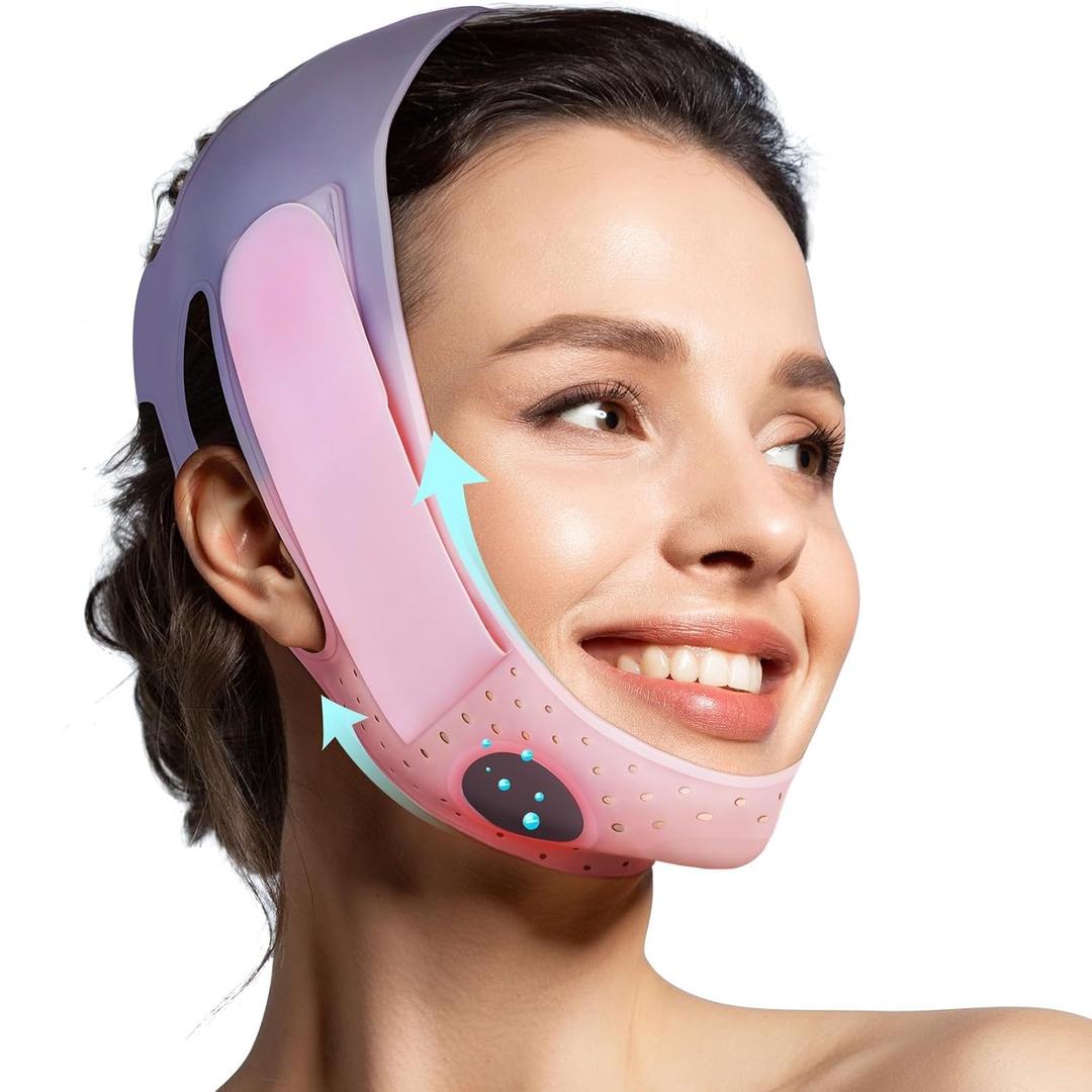 JUSRON V-Line Mask Chin Up Mask Face Strap, Soft Silicone Chin Strap V Shaped Face Mask, Jaw Exerciser 23-27 Inches (Pink)