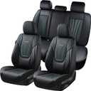 Coverado Car Seat Covers Full Set, 5 Piece Car Seat Protector with Lumbar Support & Removable Headrest, Breathable Leather Front Rear Seat Cushion Universal Fit for Truck Automotive Black & Blue