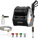 Giraffe Tools Grandfalls Pressure Washer, Max 2900 PSI, 2.2 GPM Electric Wall Mounted Power Washer with 100ft Retractable Pressure Hose, Foam Cannon, 4-Nozzles for Car/Driveways/Patios, Light Silver