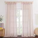 NICETOWN Blush Pink Linen Sheer Curtains 84 inch Length, Adjustable Tie Top DIY Crafted Flax Semi Sheer Privacy with Light Filtering Vertical Drapes for Bedroom/Living Room, W52 x L84