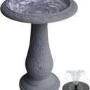 Pedestal Birdbath with Solar Fountain, Resin Stone Composite Outdoor Garden Decor, Standing Bird Bath for Outside Patio Yard, 23-Inch Tall, Garden Fountain, Resin Bird Baths, Hummingbird Bowl (Weathered White)