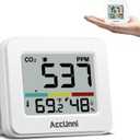 CO2 Monitor Air Quality Monitor Indoor Battery Powered, Carbon Dioxide Detector, Portable Temperature Humidity Meter, CO2 Alarm for Home, Hotel, Cars, Office or School (White)