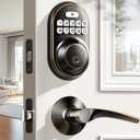 Veise Keyless Entry Door Lock with 2 Lever Handles - Electronic Keypad Deadbolt, Auto Lock, Back Lit & Easy Installation Design, Front Door Handle Sets, Oil Rubbed Bronze