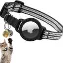 AirTag Cat Collar Reflective Kitten Collars with Integrated Apple Air Tag Holder | Lightweight, Elastic Safety Cat AirTag Collar with Bell for Girl Boy Cats, Kittens, and Puppies (Black, S)