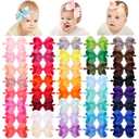 jollybows 40pcs 4inches Baby Girls Grosgrain Ribbon Hair Bows Headbands Nylon Elastic Hair Band Hair Accessories for Infants Newborn