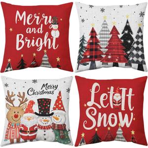 Christmas Pillow Covers 18x18 inch Set of 4, Christmas Decorations Cushion Covers, Xmas Pillow Covers, Pillowcases Throw Pillow Covers for Sofa Couch Home Decor