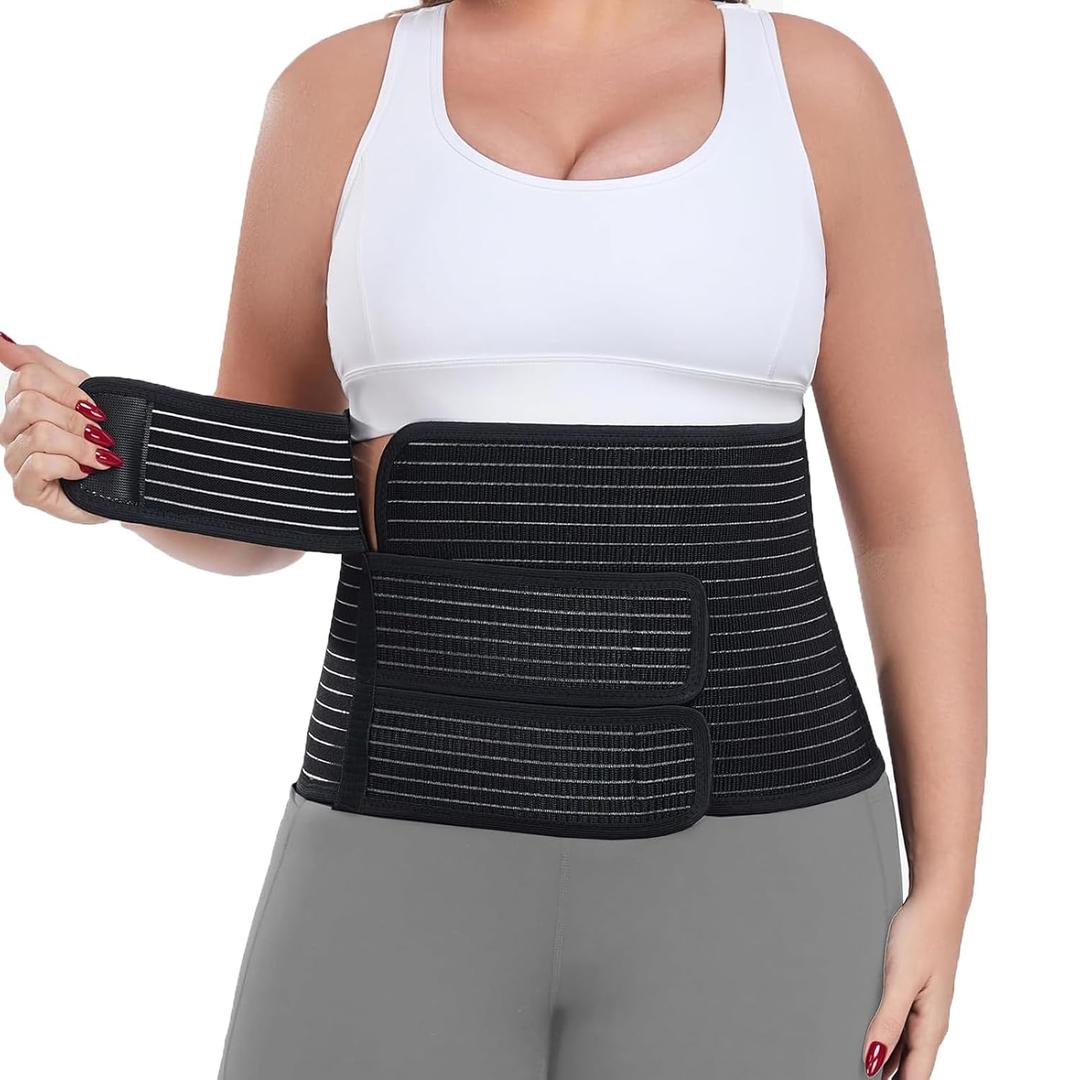 Postpartum Belly Band Abdominal Binder Post Surgery, for Natural Delivery & C-Section Recovery, 9.7" High Adjustable Compression Belly Wrap,Polyester Made with Bamboo Charcoal Fiber(Black, Large)