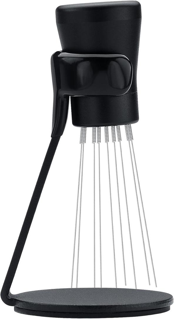 Normcore WDT Distribution Tool V2.1 with Stand - 0.23mm 8 Prong Espresso Distribution Tool - Magnetic Coffee Stirrer with 16 Extra Needles (Black)