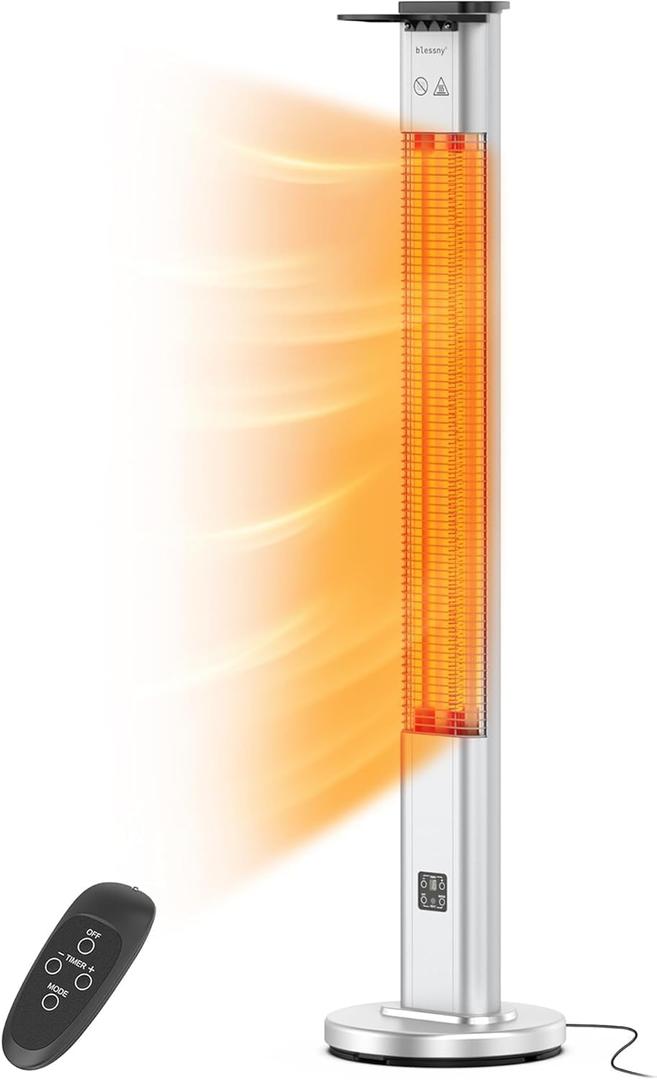 Electric Heater for Patio, 48.5" Large Standing Premium Space Heater IP65 Waterproofed for Indoor or Outdoor Use, 1500W with 9 Hours Timer