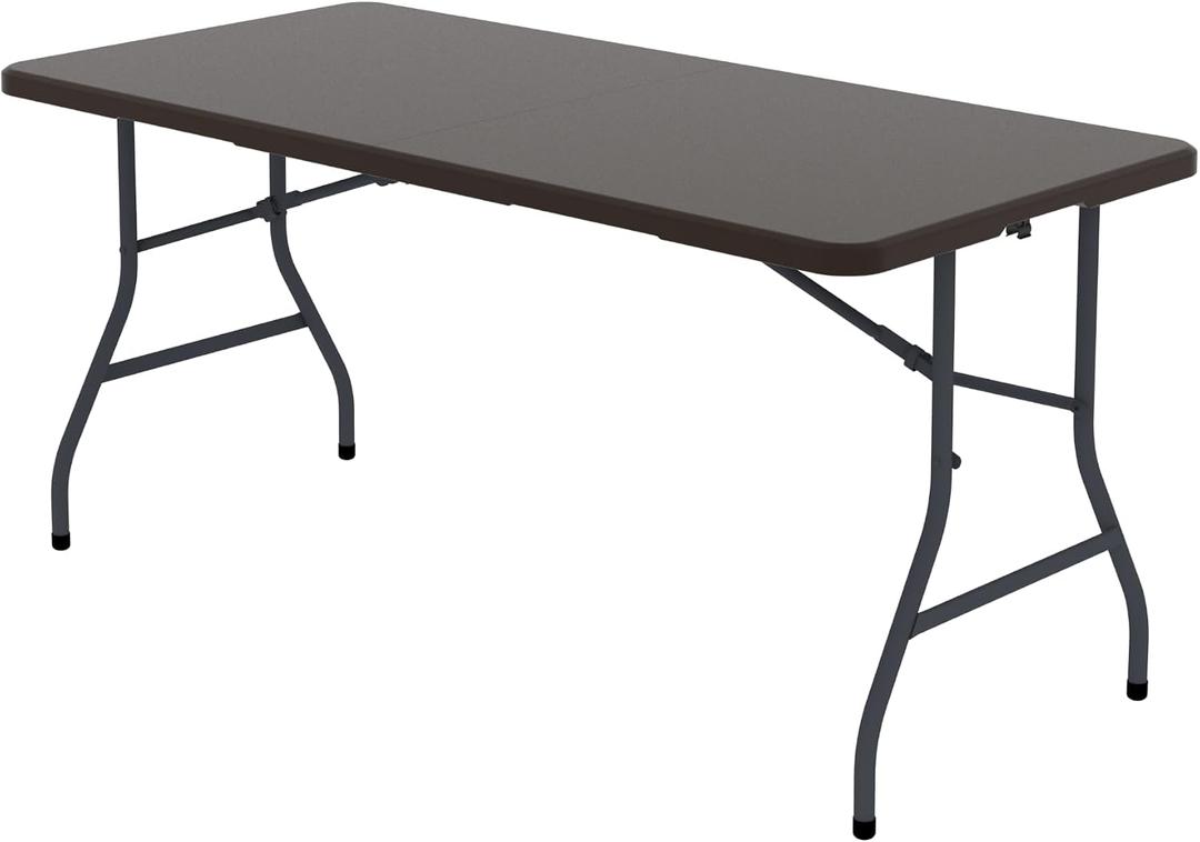 5 FT Folding Table, 400 lb Heavy Duty Plastic Table with Carrying Handle, Brown