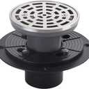 4 1/4" Shower Drain Round Brushed Nickel, Removable Grille Strainer Screws in Drain Cover, Base with Adjustable Drain Flange Kit PVC, SUS304 Stainless Steel