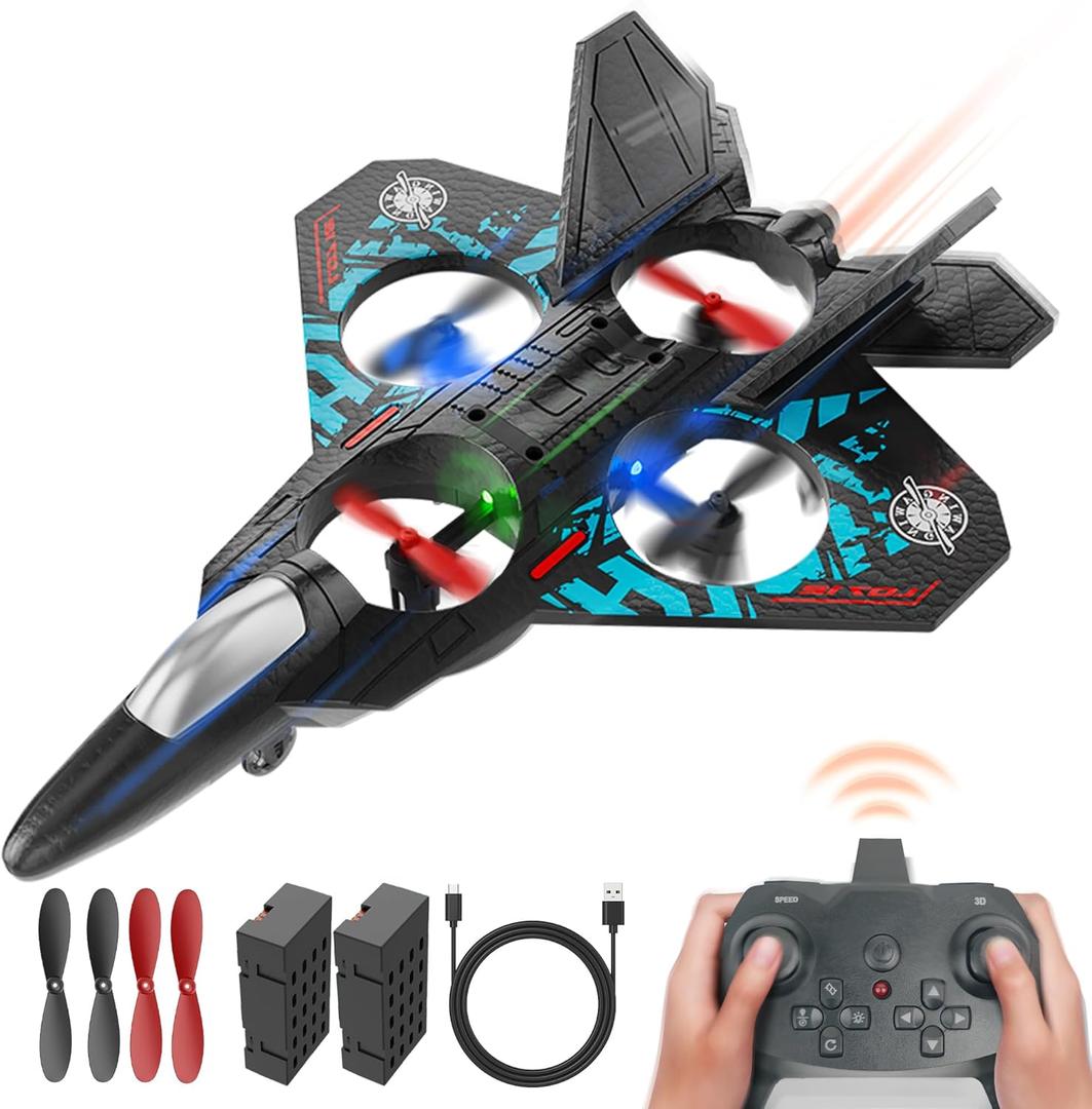 BEZGAR Drones for Kids | 2.4GHZ RC Plane, Remote Control Airplane, RC Helicopter, 360 Flip Fighter Jet Toy with Colorful LED Navigation Light Blue