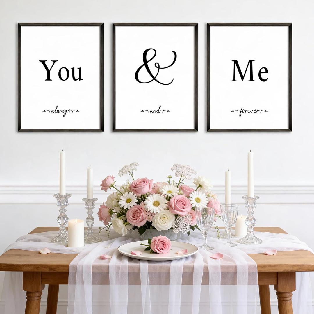 Set of 3 Framed Wall Decor Farmhouse Wall Art You & Me Always and Forever Vintage Bedroom Wall Decors 12x16 (White)