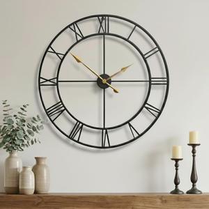 Zabiki 20 Inch Large Wall Clock Modern, Roman Vintage Farmhouse Decorative Black Metal Wall Clock for Living Room Decor, Xmas, Birthday Gift