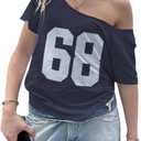 Milumia Women's Plus Size Number Print Jersey Shirt One Shoulder Short Sleeve Tee Tops T Shirt (XL)