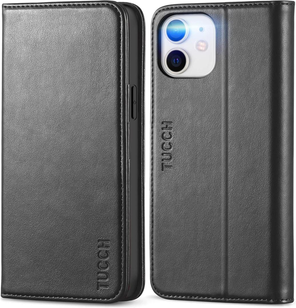 TUCCH Wallet Case for iPhone 12 Pro/iPhone 12 5G, Premium PU Leather Flip Folio Cover with Card Slot, Stand Book Design [Shockproof TPU Interior Case] Compatible with iPhone 12/12 Pro 6.1-inch, Black