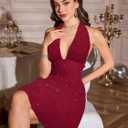 Sexy Deep V Neck Halter Glitter Bodycon Dress – Sparkling Sleeveless Cocktail Party Dress Backless Women's Evening Clubwear (Red, XL)