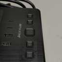 JACKYLED Alarm Clock with 4 USB Chargers Power Strip 3 Outlets 1700J Surge Protector Nightstand Dimmable Digital Clock with Dual Alarm and Snooze Function for Bedroom, Full Screen LED Display (Black)