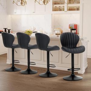 COLAMY Bar Stools Set of 4, Modern Swivel Bar Chairs, Adjustable Faux Leather Upholstered Barstools Counter Height with High Backrest for Bar, Kitchen Island, Dining Room, Black