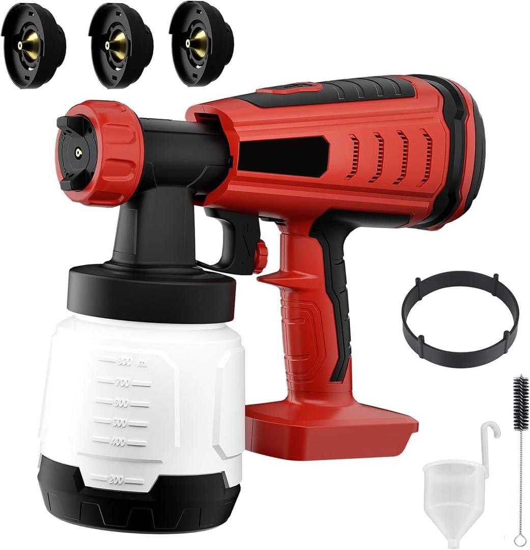 Cordless Paint Sprayer, Upgraded HVLP Brushless Spray Gun Compatible with Milwaukee 18V Battery with 3 Copper Nozzles, 3 Spray Patterns for Home Interior & Exterior, DIY, House Painting (No Battery)