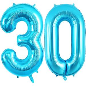 30 Number Balloons Large Foil Number Balloon Big 40 Inch for 30th Birthday Anniversary Event Celebration Party Decorations Blue