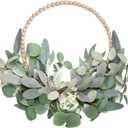 TEMPUS 16 Artificial Wood Bead Eucalyptus Wreath - Indoor/Outdoor Seasonal Farmhouse Door Decor with Artificial Greenery Perfect