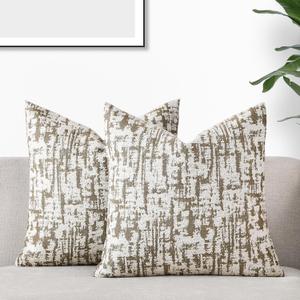 GIGIZAZA Taupe Decorative Throw Pillow Covers Set of 2,18x18 Inch Modern Texture Chenille Jacquard Couch Cushion Pillow Covers Cases for Living Room