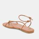 Riekhany Strappy Flat Sandals for Women Summer Round Toe Metal Bead Flip Flop Sildes with Ankle Buckle Strap Beach Flats Shoes (Brown)