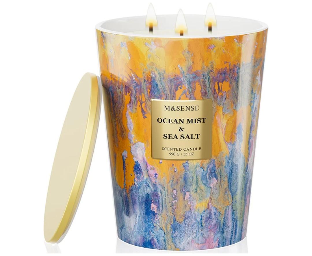 M&SENSE Large 3-Wick Ocean Scented Soy Candle, 35oz
150 Hours, Non-Toxic, Fresh Summer Spa Home Fragrance, Decorative Relaxing, Home Decor