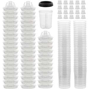 Master Paint System MPS Disposable Paint Spray Gun Cup Liners and Lid System, 50 Pack Mini Size 6 Ounce (180ml) Kit - 50 Cup Liners, 50 Lids with Strainer