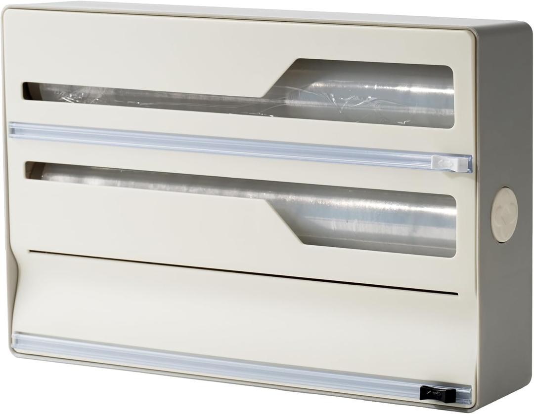 Li & Zhao Plastic Wrap Dispenser with Cutter - 3 in 1 Wrap Organizer with Cutter Foil and Plastic Wrap Organizer Baggie Organizer for Drawer Aluminum Foil Organizer Kitchen Wrap Organizer for 12" Roll