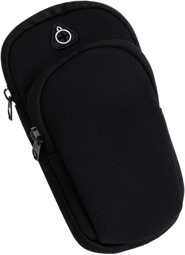 Running Armband for Phones up to 6.2" - Water-Resistant Fabric with Adjustable Strap & Headphone Port, Hands-Free Workout Pack for Gym Jogging (5 Colors) (Black)