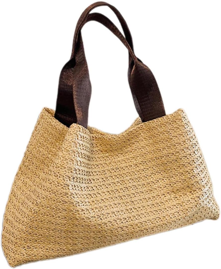 Womens Vintage Woven Straw Handbag with Top Handle Elegant Beach Holiday Bag Casual Large Capacity Fashion Shoulder
