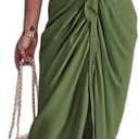 Women Elegant Satin Button Down Short Sleeve Maxi Shirt Dress with Belt (Small, 01-army Green)