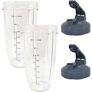 4 Pieces 32oz Blender Cups Compatible with Nutribullet Pro 600W 900W Replacement Parts with Convenient Flip-Top To-Go Lid