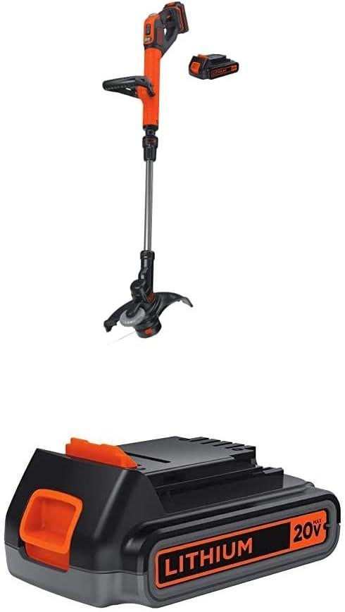BLACK+DECKER 20V MAX String Trimmer/Edger with Extra Lithium Battery 2.0 Amp Hour (LSTE525 & LBXR2020-OPE)