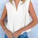 Tankaneo Womens Summer V Neck Tank Tops Collared Sleeveless Shirts Trendy Casual Loose Fit Blouse (L)