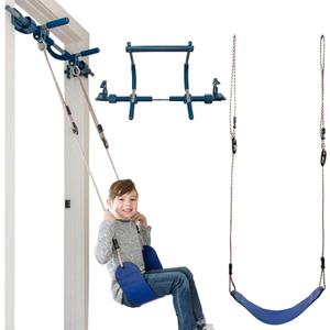 Gym1 Doorway Swing & Pull-Up Bar Gym - Pull-Up Bar Strength Training & Kids Exercise Equipment - Sensory Swing & Rope Ladder Indoor Playset - Indoor Playground for Kids - 2-Piece, Blue