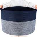 MINTWOOD Design Extra Large 22 x 14 Inches Decorative Woven Cotton Rope Blanket Storage Basket Bin Living Room with Handles and Laundry Hamper for Pillows, Pool Towels, Dog Toys, Shoes, Navy Blue