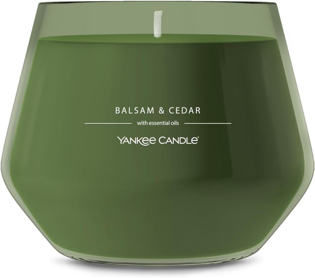 Yankee Candle Studio Scented Candle with up to 50 Hour Burn Time, Premium Plant Wax Blend for Consistent Burn, 10 oz Jar Candle with Room Filling Fragrance, Balsam & Cedar