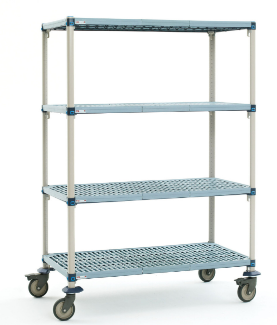 MetroMax Q 4-Shelf Industrial Plastic Shelving Mobile Cart, Open Grid Shelves, 18x42
