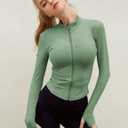 Lviefent Womens Lightweight Full Zip Running Track Jacket Workout Slim Fit Yoga Sportwear with Thumb Holes (Green, M)