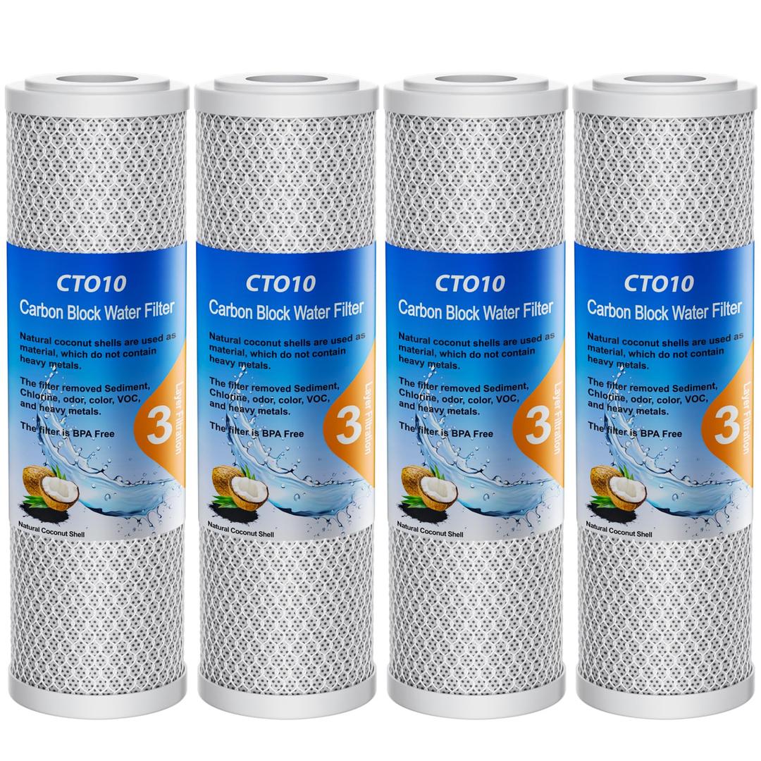 1 Micron 2.5" x 10" Whole House CTO Carbon Sediment Water Filter Cartridge Compatible with DuPont WFPFC8002, WFPFC9001, SCWH-5, WHCF-WHWC, FXWTC, CBC-10, RO Unit, Pack of 3