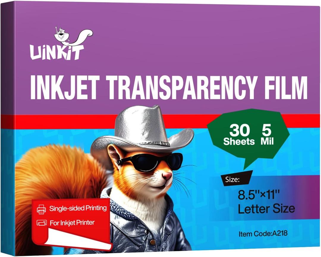 Uinkit 30 Sheets Pintable Transparency Film Acetate Clear Sheets for Crafts 8.5x11 OHP Overhead Projector Film For Inkjet Printer Quick-Dry