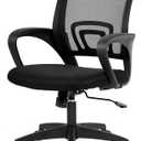 BestOffice | Ergonomic Office Chair | Mid-Back Swivel Desk Chair | Breathable Backrest & Lumbar Support | Adjustable Height | Sponge Seat | Rolling Wheels | Black | for Adults & Women