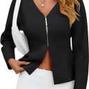 Saodimallsu Womens V Neck Sweater Blazer Peplum Long Sleeve Knit Open Front Split Cardigan Sweaters (Medium, Black)